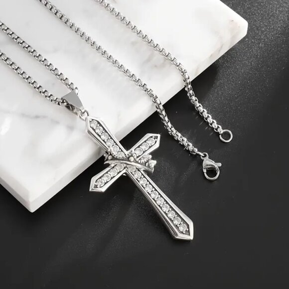 Jewelry Womens Cross Necklace White Gold 14K White Gold Two-Edged Sword Cross Necklace For Women